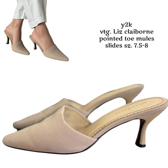 Y2K VTG. LIZ CLAIBORNE CREAM POINTED TOE MULES SLIDES SZ. 7.5-8‎ - Picture 1 of 8